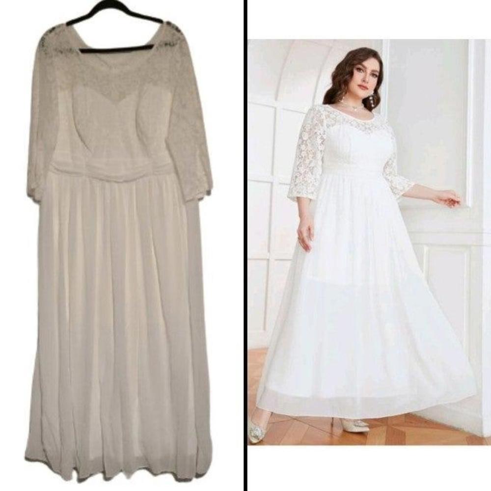 Shein Belle Plus Lace Insert Ruched Chiffon Wedding Bridal Bride Dress 3XL (18)